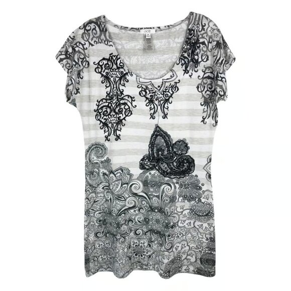 Cache Medium Dress Mini Shift Rhinestones Y2K Grunge Goth Silver Black - Picture 1 of 3